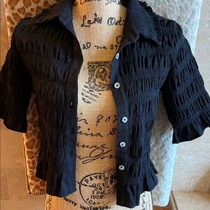 Maeve Black Textured Button Down Shirt